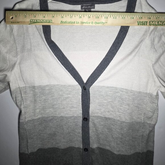 Eddie Bauer Womens Gray and White Striped Cardigan Sweater Size Large - Picture 10 of 12
